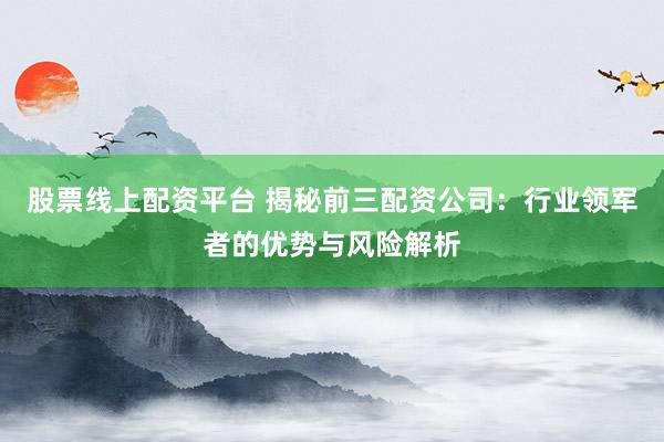 股票线上配资平台 揭秘前三配资公司：行业领军者的优势与风险解析