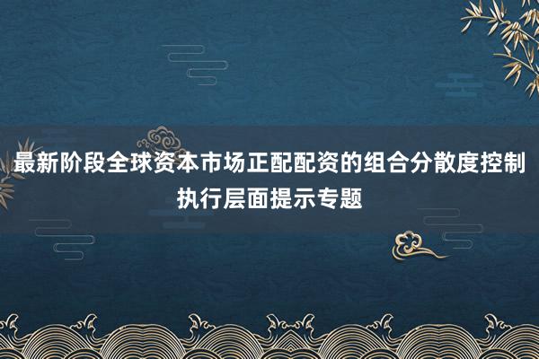 最新阶段全球资本市场正配配资的组合分散度控制执行层面提示专题