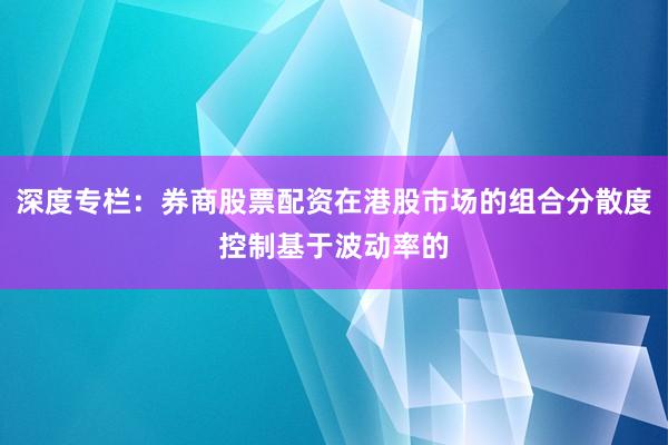 深度专栏：券商股票配资在港股市场的组合分散度控制基于波动率的